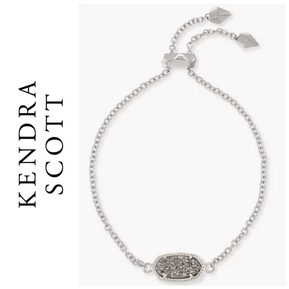 Kendra Scott Elaina Silver Adjustable Chain Bracelet in Platinum Drusy